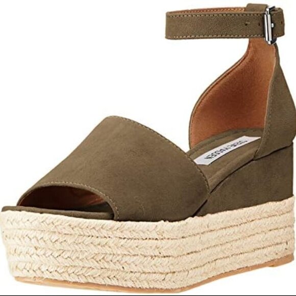 Steve Madden Apolo Espadrille Wedge Sandal Green Suede - Picture 1 of 7